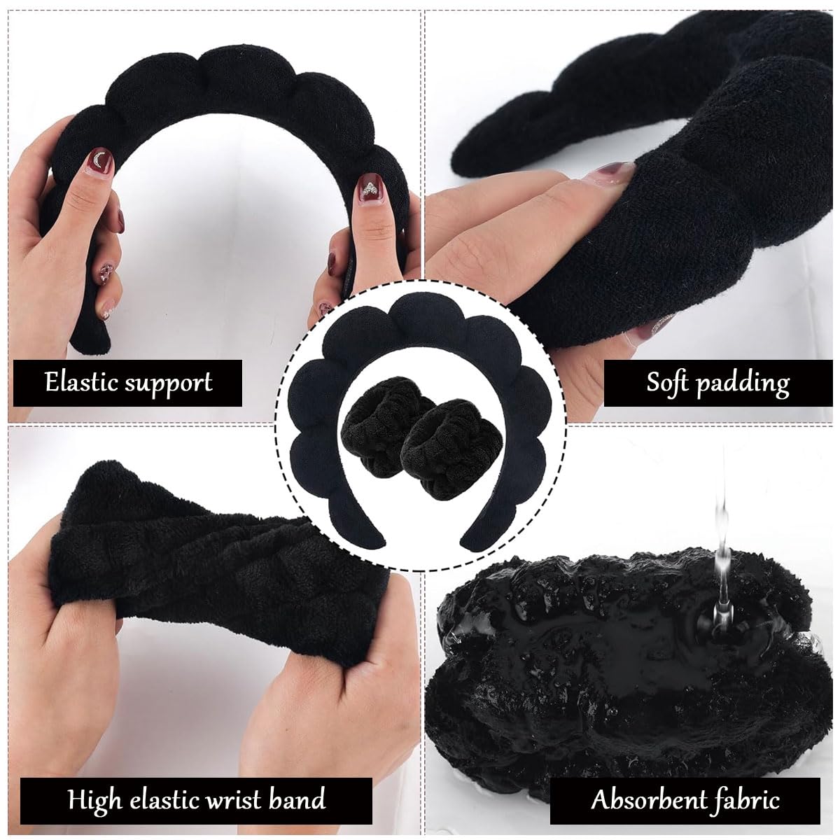 MAYCREATE Facial Headband for Women Skincare Headband and Wrist Band 7Pcs Set for Face Wash, Puffy Spa Headband Hair Band for Makeup with Scrunchies & Powder Puffs - Black MAYCREATE Facial Headband for Women Skincare Headband and Wrist Band 7Pcs Set for Face Wash, Puffy Spa Headband Hair Band for Makeup with Scrunchies & Powder Puffs - Black